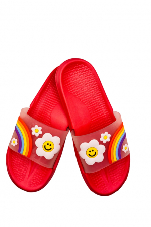 Papuci de piscina sau plaja pentru dama, TECOS, roșu cu imprimeu curcubeu, marime 36, 23 centimetri [0]