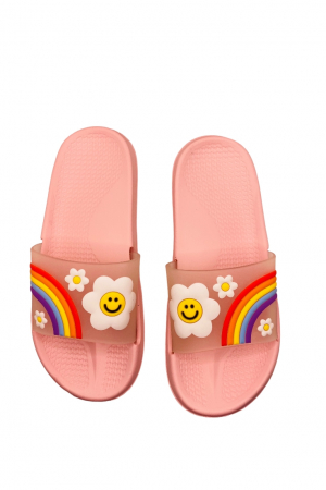 Papuci de piscina sau plaja pentru dama, TECOS, roz cu imprimeu curcubeu, marime 40, 25 centimetri [5]