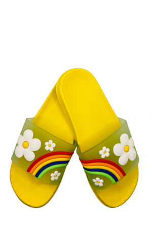 Papuci de piscina pentru dama cu imprimeu curcubeu, galben, marime 36, 23 centimetri [0]