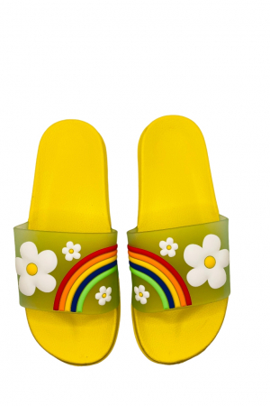 Papuci de piscina pentru dama cu imprimeu curcubeu, galben, marime 36, 23 centimetri [5]