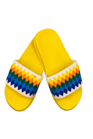 Papuci de piscina sau plaja pentru dama cu imprimeu multicolor, galben, marime 36, 24 centimetri [0]