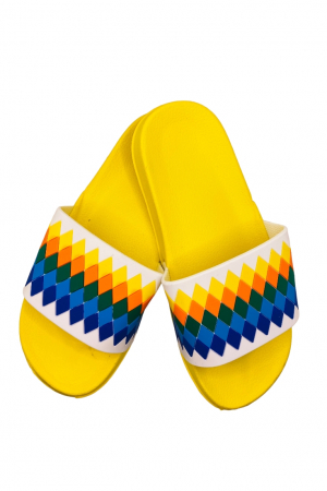 Papuci de piscina sau plaja pentru dama cu imprimeu multicolor, galben, marime 36, 24 centimetri [3]