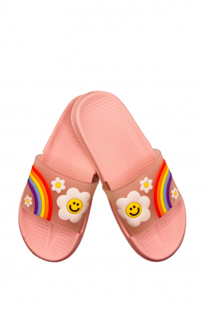 Papuci de piscina sau plaja pentru dama, TECOS, roz cu imprimeu curcubeu, marime 40, 25 centimetri [0]