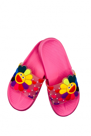 Papuci de piscina sau plaja pentru dama, TECOS, roz cu imprimeu floarea soarelui, marime 36, 23 centimetri [0]