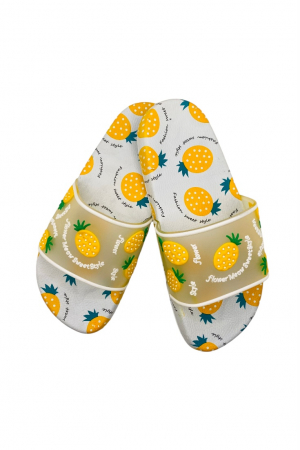Papuci de plaja, albi/galbeni, imprimeu cu ananas, marime 40, 26 centimetri [0]
