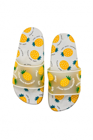 Papuci de plaja, albi/galbeni, imprimeu cu ananas, marime 40, 26 centimetri [5]
