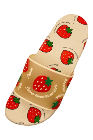 Papuci de plaja, albi, imprimeu cu capsuni, marime 36, 23.5 centimetri [3]
