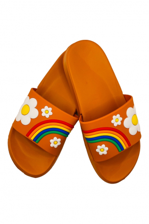 Papuci de piscina pentru dama cu imprimeu curcubeu, maro, marime 36, 22.5 centimetri [0]