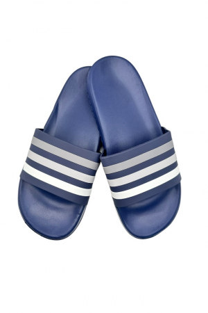 Papuci plaja barbati - Papuci de plaja sau piscina pentru barbati, Tecos®, albastru cu dungi, marimea 45, 27.5 centimetri,usori, confortabili, cu design modern