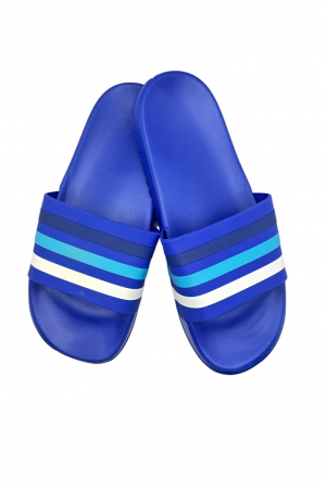 Papuci plaja barbati - Papuci de plaja sau piscina pentru barbati, Tecos®, albastru deschis cu dungi, marimea 45, 27.5 centimetri,usori, confortabili, cu design modern