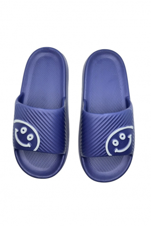 Papuci de plaja sau piscina pentru barbati, Tecos®, albastru, marimea 42-43, 27 centimetri, usori, confortabili, imprimeu HAPPY FACE [4]
