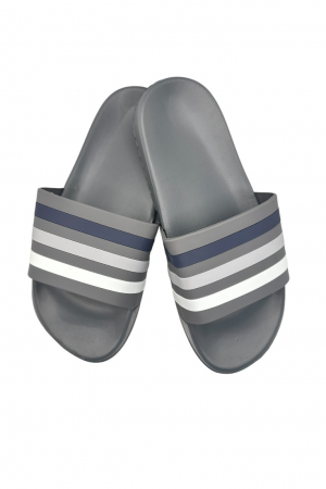 Papuci plaja barbati - Papuci de plaja sau piscina pentru barbati, Tecos®, gri cu dungi, marimea 42, 26 centimetri,usori, confortabili, cu design modern