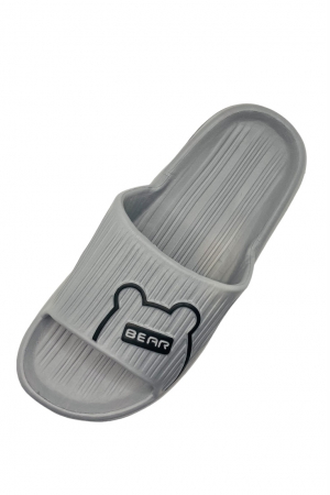 Papuci de plaja sau piscina pentru barbati, Tecos, gri, marime 40-41, 25.5 centimetri, foarte usori, imprimeu ursulet [5]