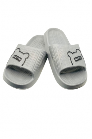 Papuci plaja barbati - Papuci de plaja sau piscina pentru barbati, Tecos, gri, marime 40-41, 25.5 centimetri, foarte usori, imprimeu ursulet