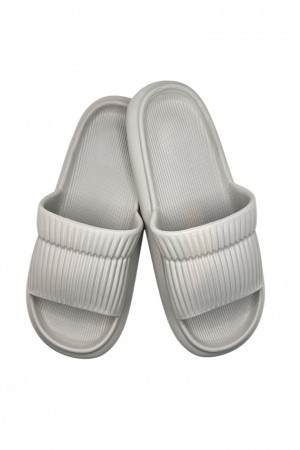 Papuci plaja barbati - Papuci de plaja sau piscina pentru barbati, Tecos®, gri, marimea 40-41, 26 centimetri, foarte usori si confortabili, model cu striatii