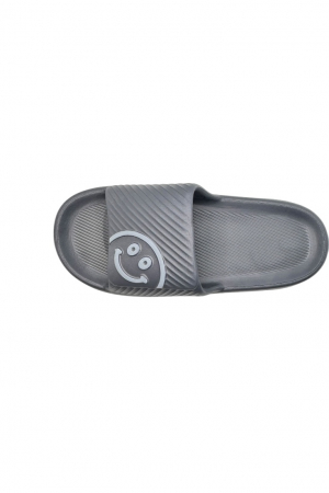 Papuci de plaja sau piscina pentru barbati, Tecos®, gri, marimea 42-43, 27 centimetri, usori, confortabili, imprimeu HAPPY FACE [3]