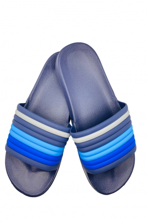 Papuci plaja - Papuci de plaja sau piscina pentru bărbați, Tecos, albastru, mărimea 40, 26.5 centimetri, bareta multicoloră