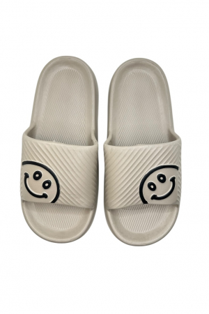 Papuci de plaja sau piscina pentru barbati, Tecos®, maro, marimea 42-43, 27 centimetri, usori, confortabili, imprimeu HAPPY FACE [5]