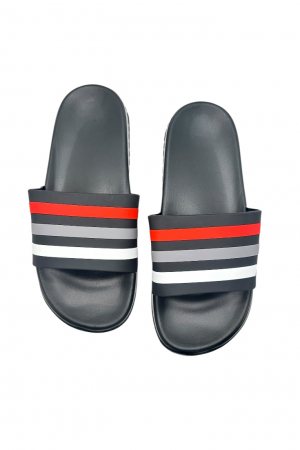 Papuci de plaja sau piscina pentru barbati, Tecos®, negru cu dungi, marimea 40, 25 centimetri,usori, confortabili, cu design modern [5]