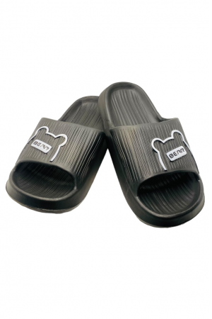 Papuci plaja barbati - Papuci de plaja sau piscina pentru barbati, Tecos, negru, marime 40-41, 25.5 centimetri, foarte usori, imprimeu ursulet