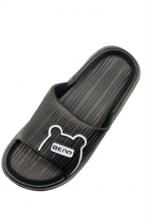 Papuci de plaja sau piscina pentru barbati, Tecos, negru, marime 40-41, 25.5 centimetri, foarte usori, imprimeu ursulet [3]