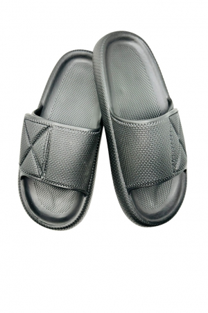 Papuci de plaja sau piscina pentru barbati, Tecos, negru, marime 42-43, 26 centimetri, talpa comoda si design elegant, bareta reglabila cu arici [0]