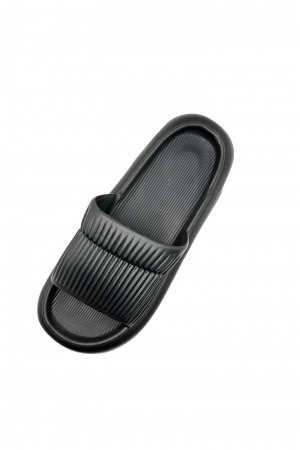 Papuci de plaja sau piscina pentru barbati, Tecos®, negru, marimea 40-41, 26 centimetri, foarte usori si confortabili, model cu striatii [3]