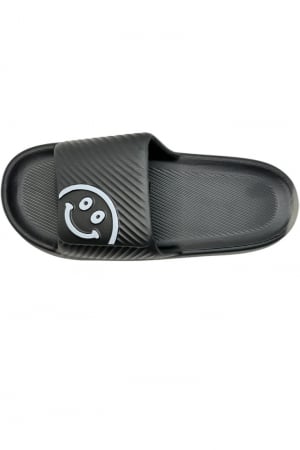 Papuci de plaja sau piscina pentru barbati, Tecos®, negru, marimea 42-43, 27 centimetri, usori, confortabili, imprimeu HAPPY FACE [3]
