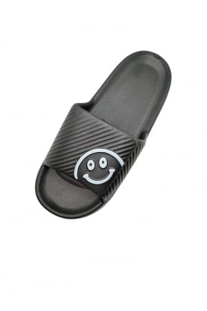 Papuci de plaja sau piscina pentru barbati, Tecos®, negru, marimea 42-43, 27 centimetri, usori, confortabili, imprimeu HAPPY FACE [4]