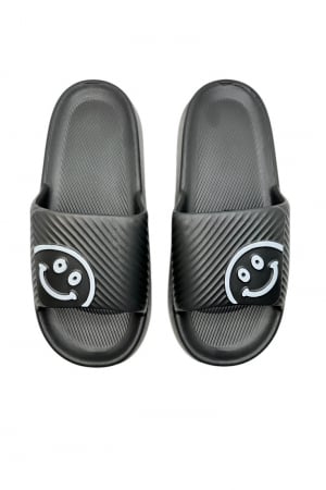 Papuci de plaja sau piscina pentru barbati, Tecos®, negru, marimea 42-43, 27 centimetri, usori, confortabili, imprimeu HAPPY FACE [5]