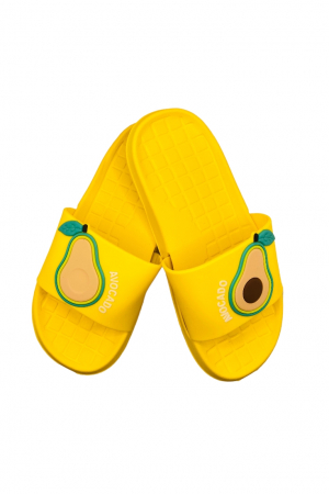 Papuci plaja dama - Papuci de plaja sau piscina pentru dama, imprimeu cu avocado, galben, mărimea 36, 23 centimetri
