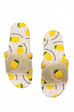 Papuci de plaja sau piscina pentru dama, imprimeu cu ananas, albi cu galben, mărime 36-37, 23.5 centimetri [4]