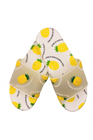 Papuci de plaja sau piscina pentru dama, imprimeu cu ananas, albi cu galben, mărime 36-37, 23.5 centimetri [0]