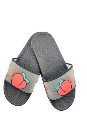 Papuci plaja dama - Papuci de plaja sau piscina pentru dama, TECOS, imprimeu piersica, negru, mărime 36-37, 23.5 centimetri