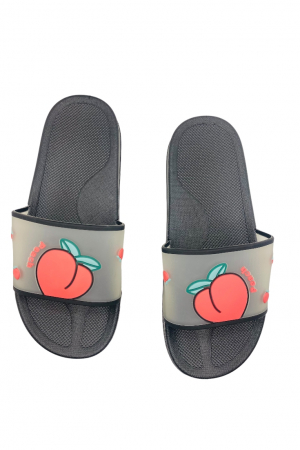 Papuci de plaja sau piscina pentru dama, TECOS, imprimeu piersica, negru, mărime 36-37, 23.5 centimetri [5]