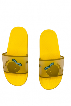 Papuci de plaja sau piscina pentru dama, TECOS, imprimeu piersica, galben, mărime 38-39, 24.5 centimetri [5]