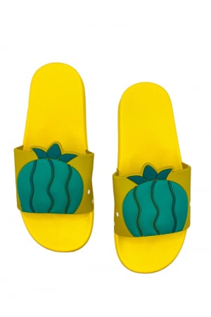 Papuci de plaja sau piscina pentru dama, TECOS, imprimeu ananas, galben, mărime 36-37, 23.5 centimetri [5]