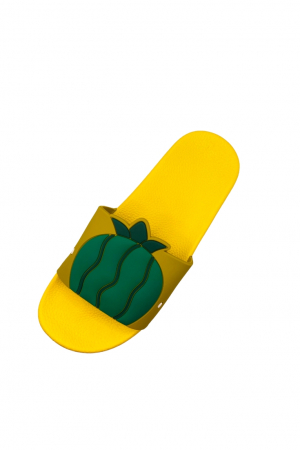 Papuci de plaja sau piscina pentru dama, TECOS, imprimeu ananas, galben, mărime 36-37, 23.5 centimetri [4]