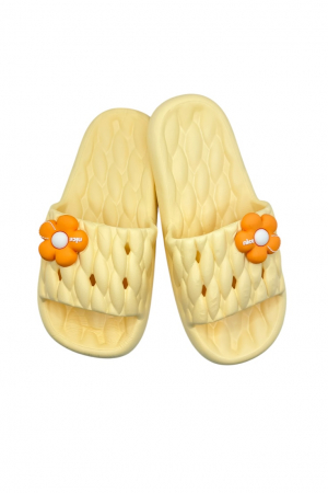 Papuci plaja - Papuci de plaja sau piscina pentru dama, Tecos®, marime 36-37, galben, 24 centimetri, ultra moi si usori, design modern, confortabili, aspect impletit