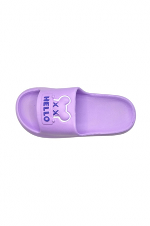Papuci de plaja sau piscina pentru dama, Tecos®, marime 36-37, mov, 23 centimetri, ultra moi si usori, design modern, confortabili, imprimeu HAPPY FACE [3]