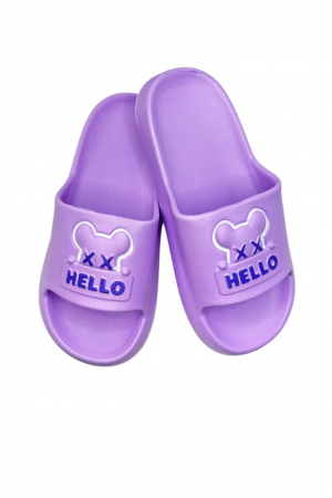 Papuci plaja - Papuci de plaja sau piscina pentru dama, Tecos®, marime 36-37, mov, 23 centimetri, ultra moi si usori, design modern, confortabili, imprimeu HAPPY FACE