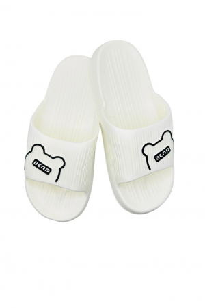 Papuci plaja dama - Papuci de plaja sau piscina pentru dama, Tecos, marime 36-37, ultra usori, imprimeu ursulet, alb, 23 centimetri