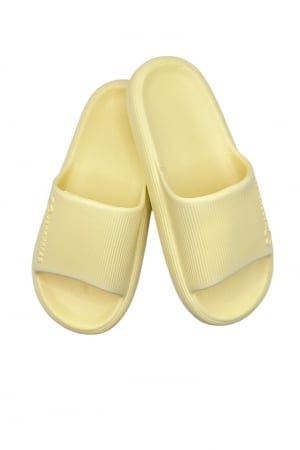 Papuci plaja dama - Papuci de plaja sau piscina pentru dama, Tecos, marime 36-37, ultra usori, imprimeu ursulet, galben, 23.5 centimetri