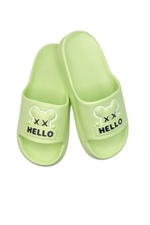 Papuci plaja - Papuci de plaja sau piscina pentru dama, Tecos®, marime 36-37, verde, 23 centimetri, ultra moi si usori, design modern, confortabili, imprimeu HAPPY FACE