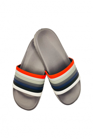 Papuci plaja barbati - Papuci de plaja sau piscina pentru bărbați, gri, marimea 40, 25 centimetri, bareta multicoloră