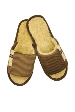 Papuci casa - Papuci decupati pentru barbati, TECOS, marime 42-43, maro, caldurosi, 28 centimetri