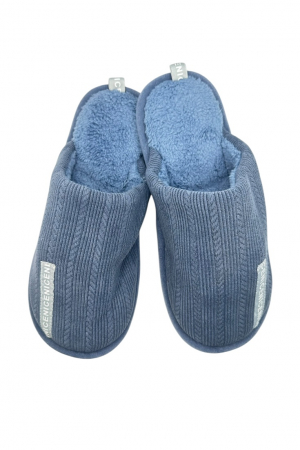 Papuci casa barbati - Papuci imblaniti de casa pentru barbati, Tecos®, marime 44-45, albastru, talpa foarte comoda, caldurosi, 29 centimetri