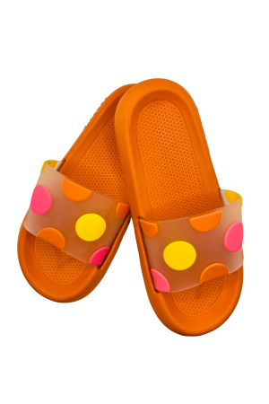 Papuci plaja - Papuci pentru activitati in aer liber, maro cu imprimeu buline, marime 36-37, 23.5 centimetri