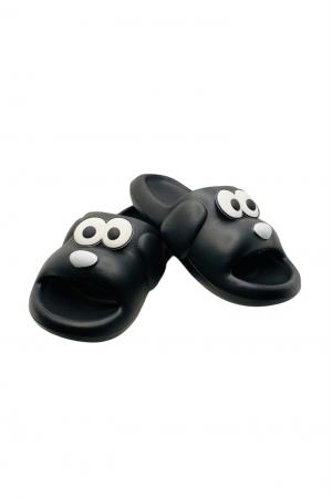 Papuci plaja barbati - Papuci pentru barbati, Tecos, marime 40-41, negru, foarte usori, talpa anti-alunecare, imprimeu amuzant 3D, 25.5 centimetri
