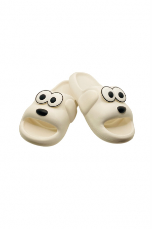 Papuci plaja - Papuci pentru dama, Tecos, marime 35-36, alb, foarte usori, talpa anti-alunecare, imprimeu amuzant 3D, 23 centimetri